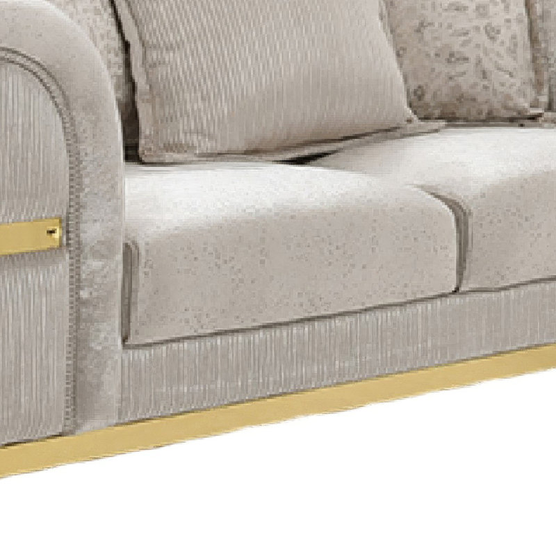 Causeuse Jysa, 3 coussins, accoudoirs évasés à bordure dorée, beige 68 po