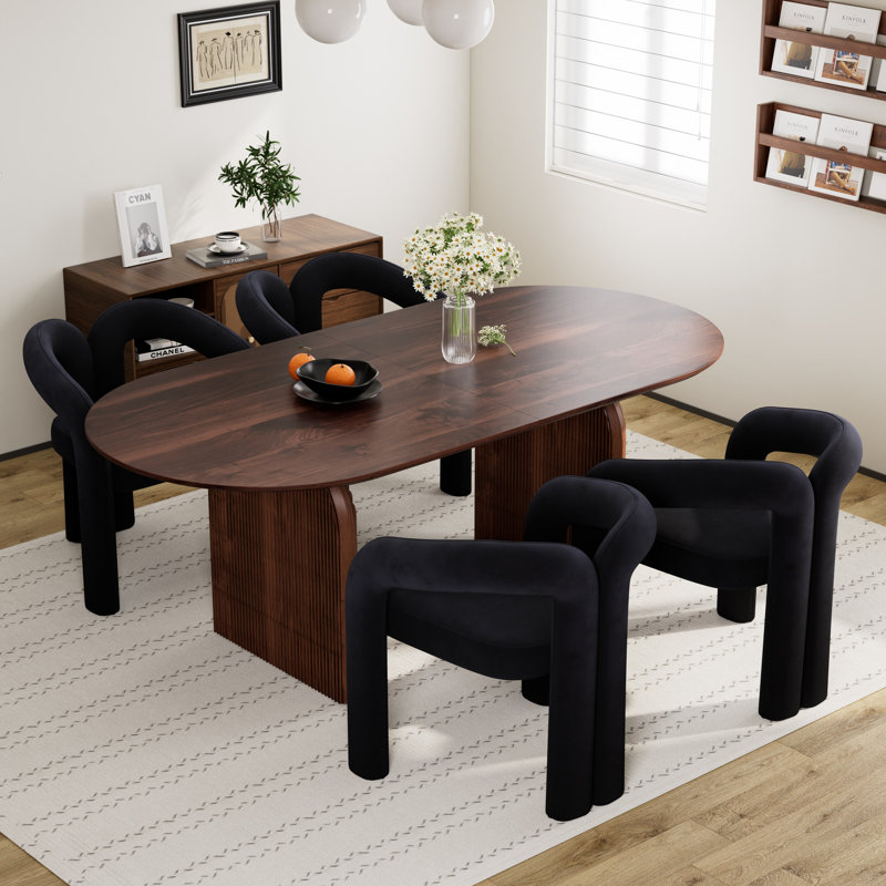 Ensemble de table de salle à manger 70 po avec chaises Velevt, 5 pièces: table, 4 chaises, Noir, Noir