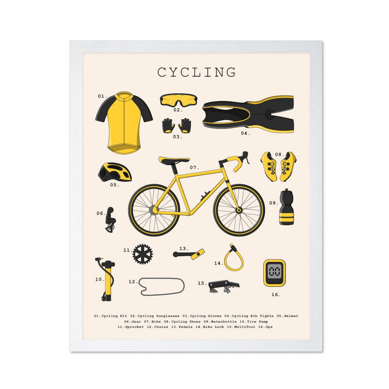 Les indispensables du vélo, Poster, White Framed, 11"H x 14"W