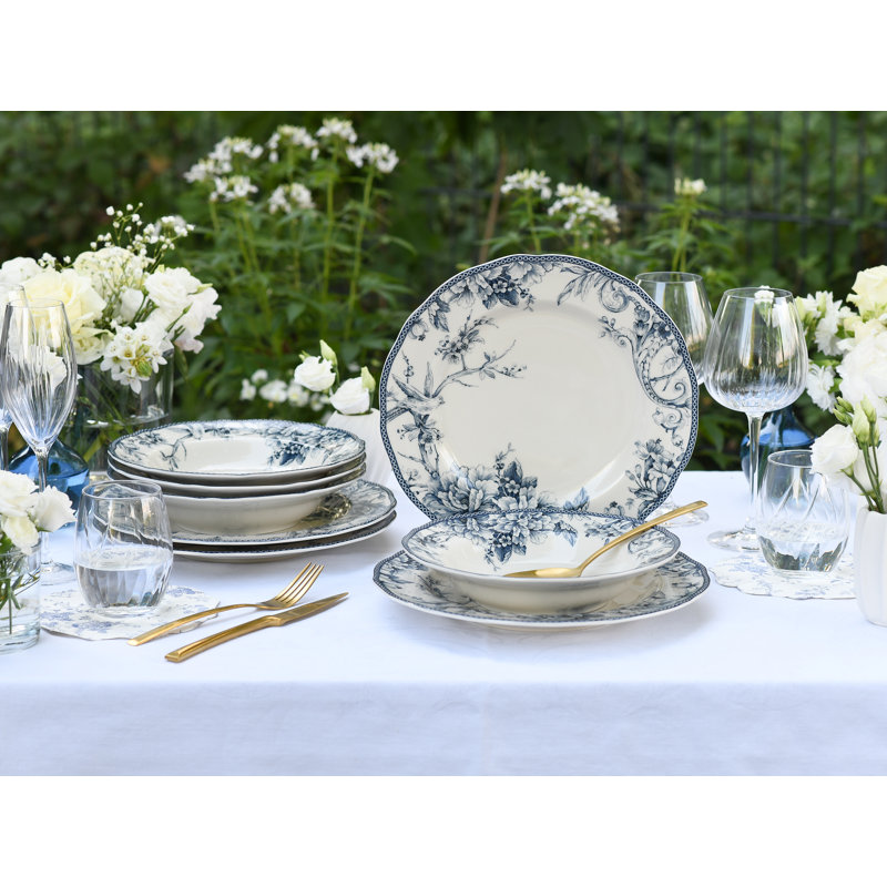 Adelaide Porcelain China Dinnerware Set Piece, White / Blue