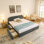 Structure de lit tapissier pour grand lit de style minimaliste moderne - Tissu de fil rond, tête de lit haute incurvée, support de pieds robuste et rangement à roulettes, matelas non inclus - gris foncé