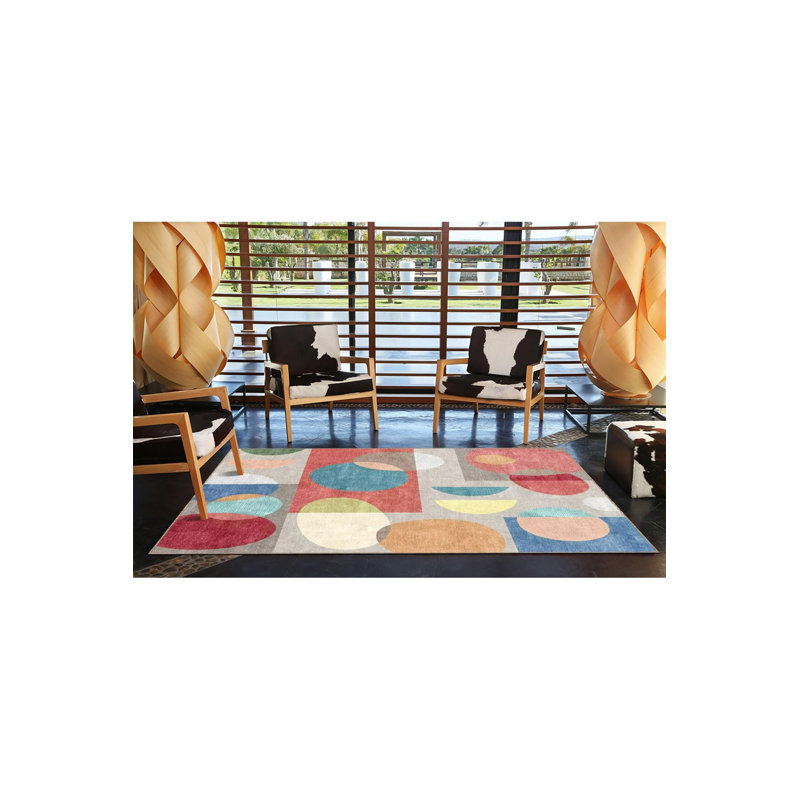 Multicolor Round Patterned Decorative Rug, Round 3'3" Rug Pad Included