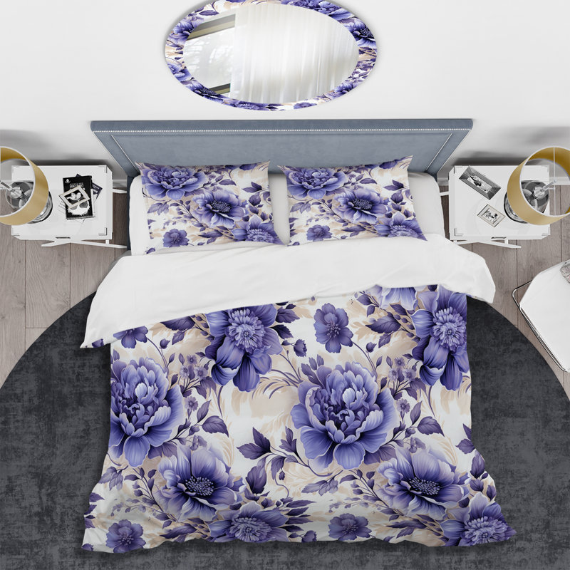 Ensemble de housse de couette à motif floral victorien Coastal Tranquility, Housse de couette simple + 1 taie décorative stan