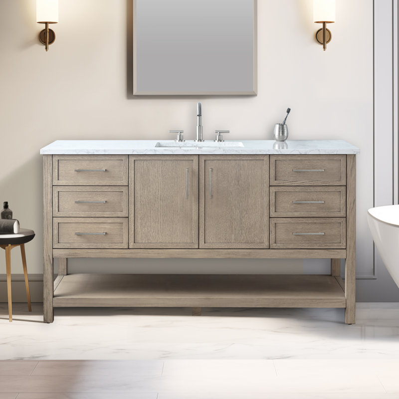 Stratford 60'' Single Bathroom Vanity with Engineered Stone Top, Vintage Gray/Brushed Nickel