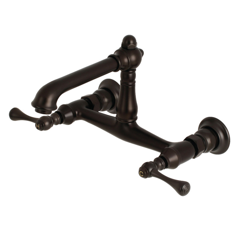 Kingston Brass English Country Two-Handle 2-Hole Wall Mount Bathroom Faucet, Oil Rubbed Bronze