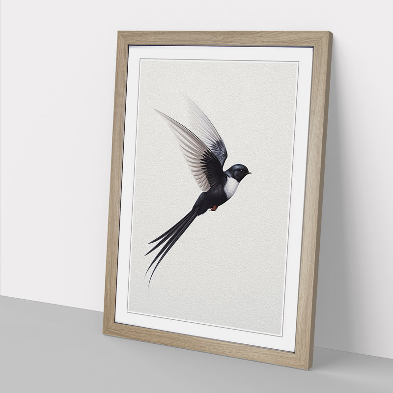 Swallow Minimalism No.2 - Single Picture Frame Print on Wood, 46cm H x 34cm W x 2cm D, Oak