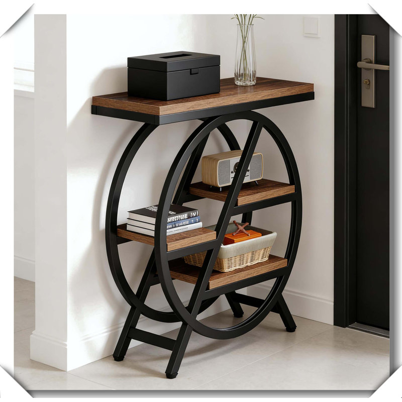 Table d'appoint unique, Noir, brun rustique