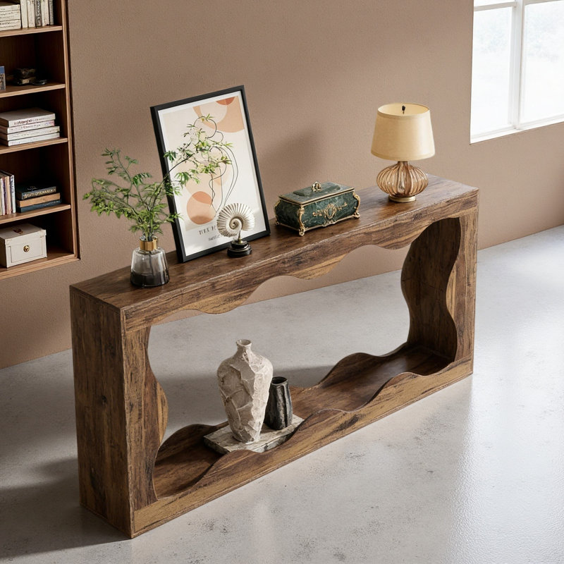 Table basse rétro, table basse étroite, table d'entrée de style vague, Rustic Brown