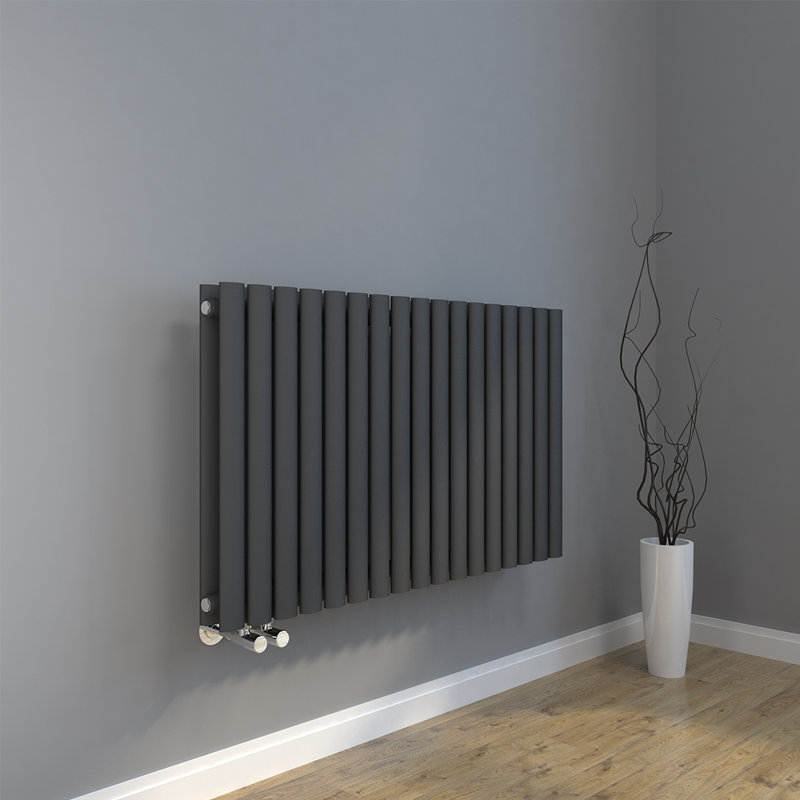 Regine Horizontal Oval Panel Radiators, Black, 60cm H x 100.3cm W