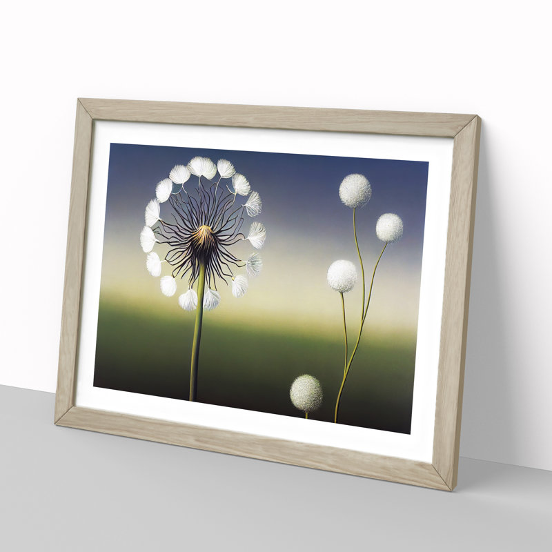 Stunning Dandelion Flowers - Single Picture Frame Print, 46cm H x 64cm W x 2cm D, Oak