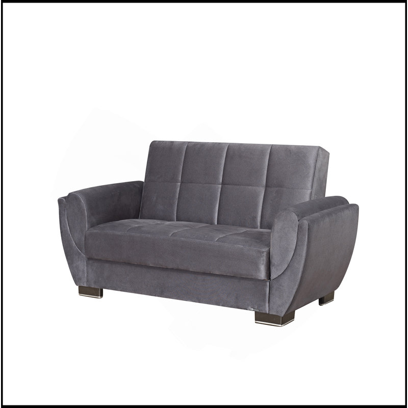Causeuse convertible rembourrée avec rangement, microfibre grise, Gris