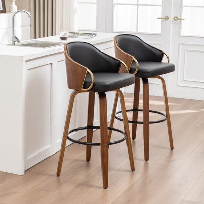 Mahtab Modern Stools With PU Upholstery And Wood Legs