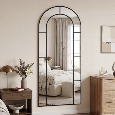 Miroir pleine longueur, miroir de plancher arqué, fenêtre décorative, cadre en métal