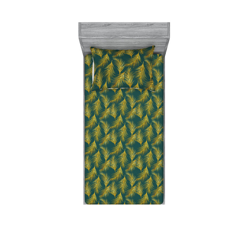 Drap-housse et taie décorative Ambesonne, Ensemble de draps pour lit simple avec 1 taie d'or