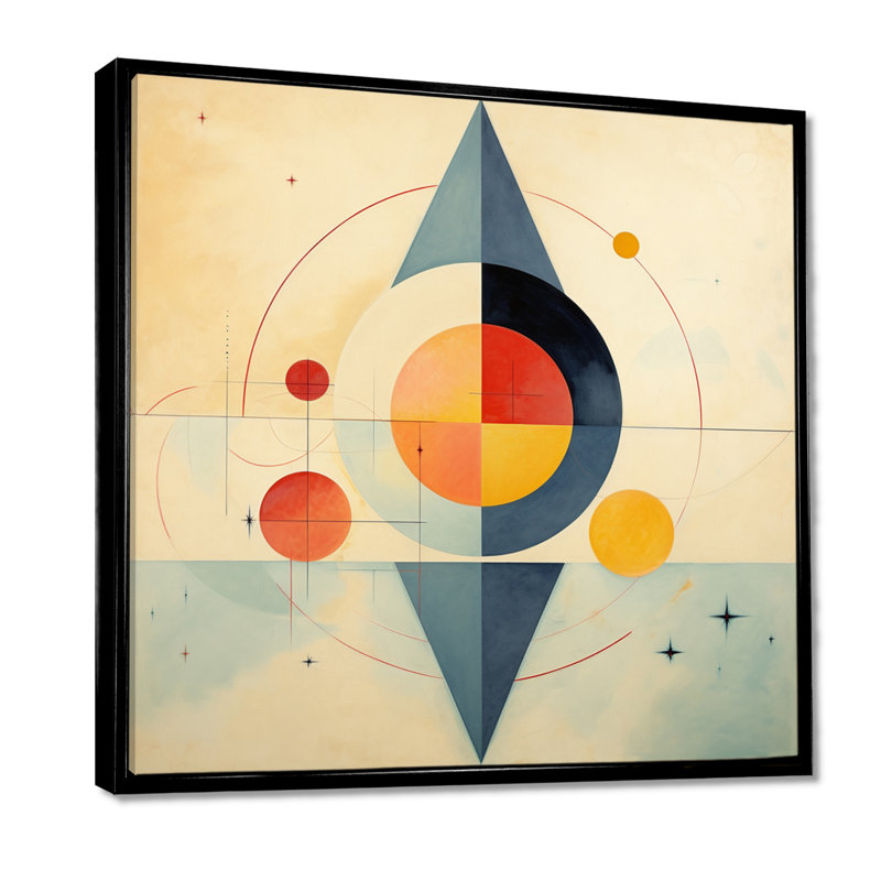 Rétro équilibre japonais rétro pastel - art mural géométrique, Cadre flottant noir, H 16 po x l 16 po x P 1 po