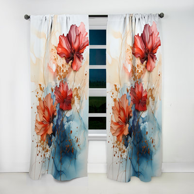 Kheris Red Teal Abstract Fractal - Fractals Curtain - Velvet Room Darkening - 1 Panel