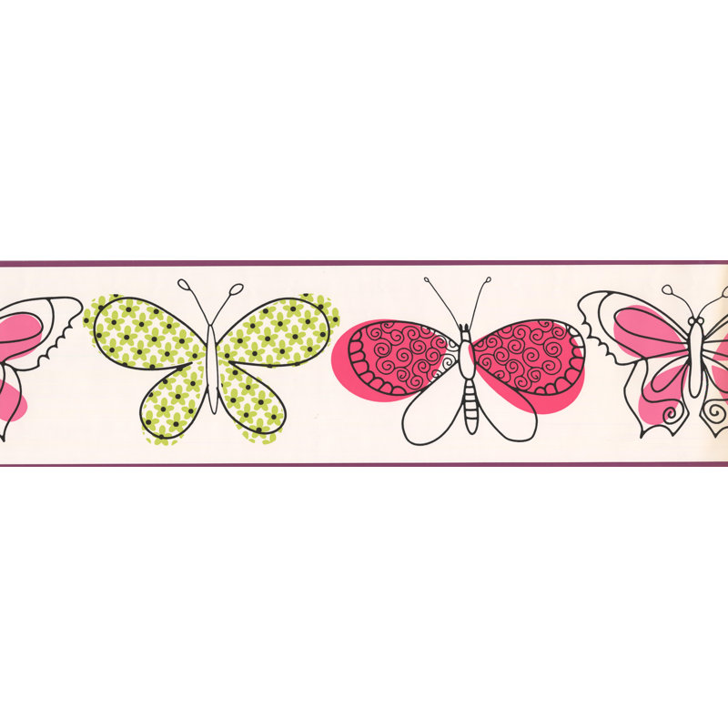 Papillons avec bordure murale, Rouge / Vert / Blanc