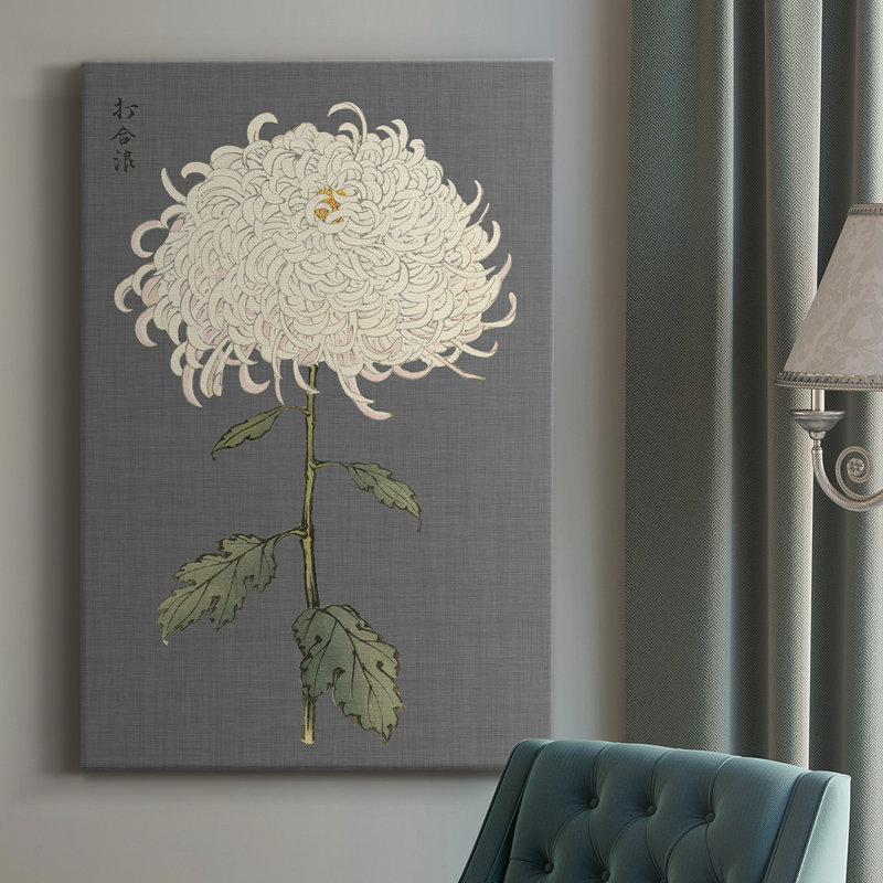 «Dramatic Ivory Mums II», peinture sur toile tendue, H 18 po x l 12 po x P 1 po