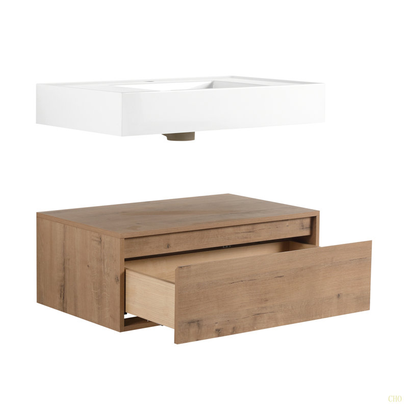 30 Inch Wall-Mounted Bathroom Vanity With Resin Sink,Soft Close Drawer,Float Mounting Design