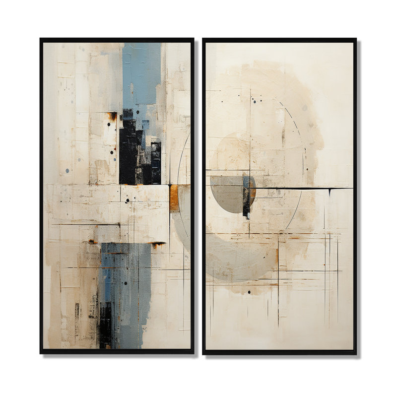 «Blue and White Timeless Minimalisme - Peinture abstraite sur toile surdimensionnée, 2 panneaux, 32" H x 32" W, Black