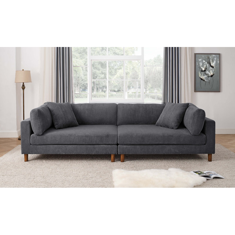Assel 116'' Corduroy Sofa, Light Gray
