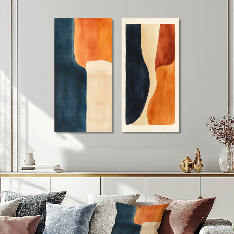 Formes abstraites équilibrées I - Tableau en deux parties aux formes modernes abstraites, 32" H x 32" W, Wrapped Canvas