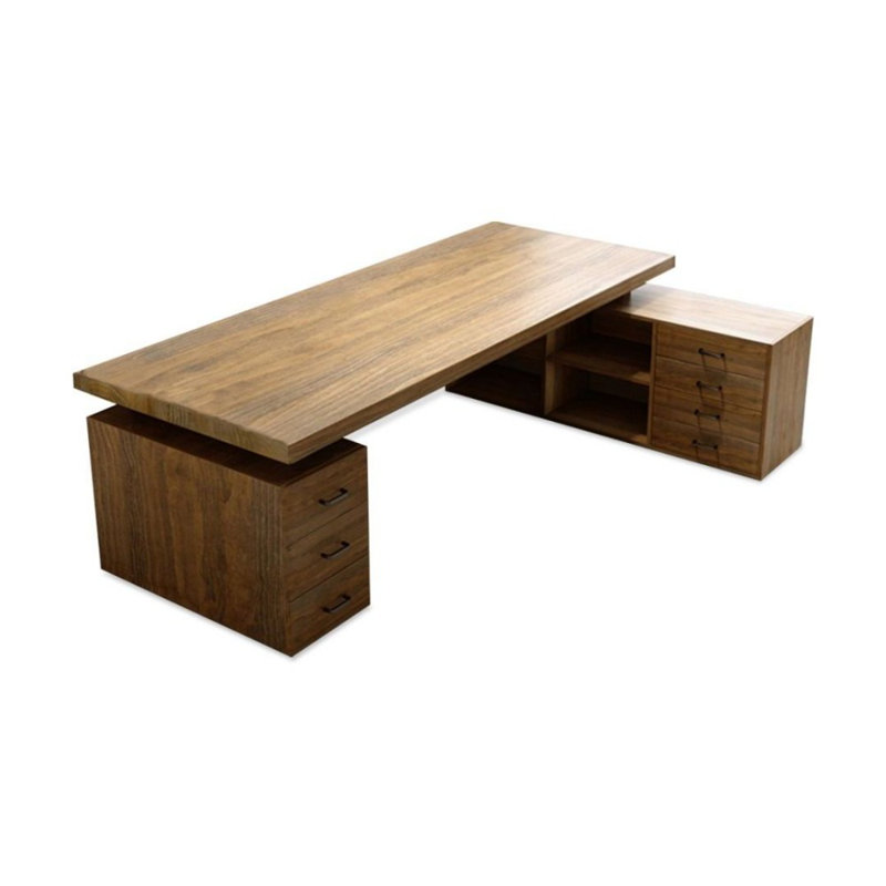 Light Walnut Color L-Shaped Solid Wood desks, 29.53" H x 70.87" W x 51.18" D, Right Hand Return