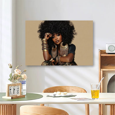 Charismatic Black Woman Portrait Large Gallery Wrapped Canvas Wall Art Print for Living Room & Bedroom