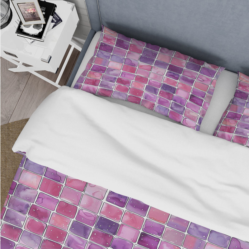 Ensemble de housse de couette rose Midcentury Mosaic Tiles I - Midcentury, Housse de couette très grand + 2 taies décorativ