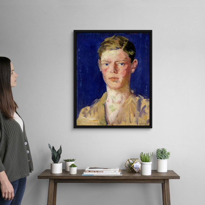Tête d'un jeune homme - reproduction sur toile, H 32 po x l 26 po x P 1,75 po, Cadre noir