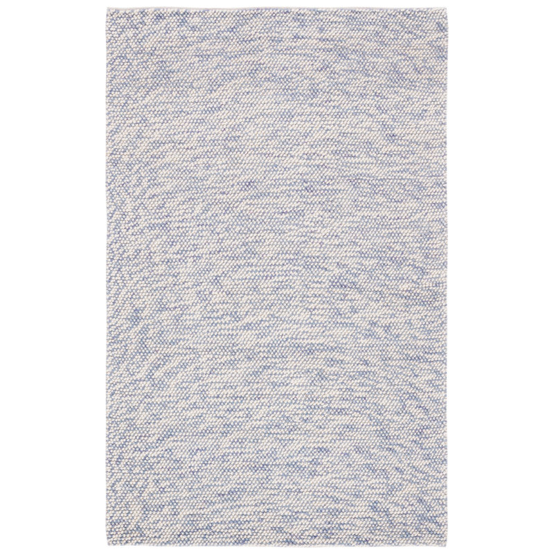 Tapis bleu / ivoire à motif géométrique fabriqué à la main Almus, Rectangle de 5 pi x 8 pi