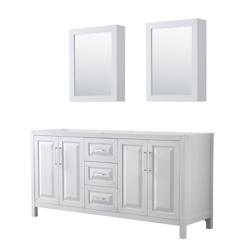 Daria 71'' W Double Bathroom Vanity Base, White/Polished Chrome
