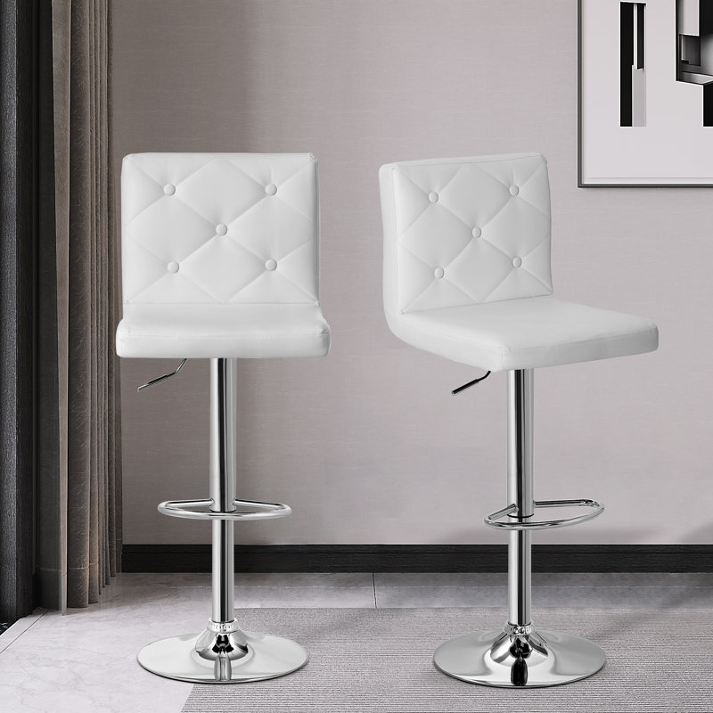 Swivel Bar Stools Set of 2, Faux Leather Upholstered Counter Height Bar Stools with Back, Adjustable Modern Bar Chairs for Kitchen Island, White