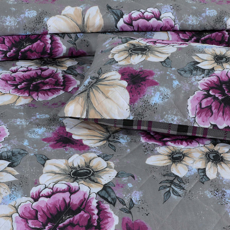 Fiorino Cassia Floral Bedspread Set Breathable Quilted Bedspread sets with Bed Comforter Pillowsham, 180 W x 250 L cm