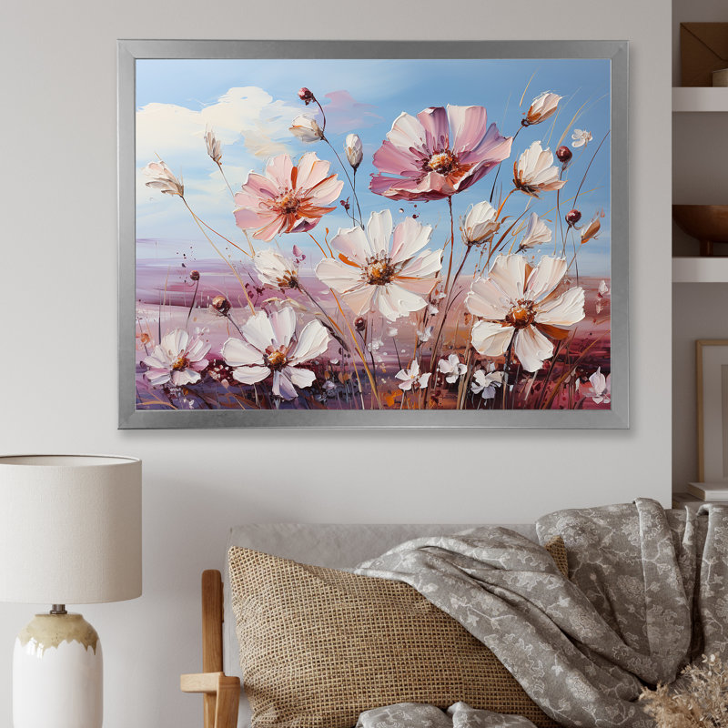 Mauve, fleurs sauvages mauves, impression sur toile, Cadre simple argenté, H 34 po x l 44 po x P 1,5 po