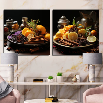 Arômes fruités avec thé et épices - ensemble de 2 collages carrés International Cuisine