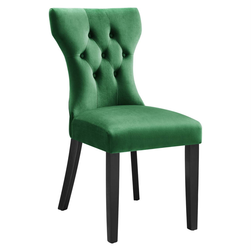 Elegant Emerald Velvet Upholstered Dining Chair with Hardwood Legs