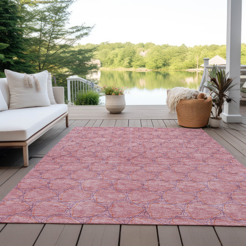 Addison Pink Geometric Synthetic 5' x 7' Washable Rug