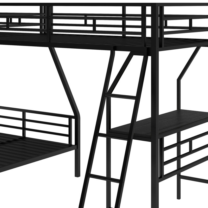 Lit simple superposé simple avec lit mezzanine simple avec bureau, métal, noir