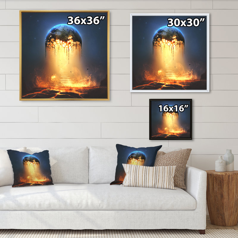 " Surreal Fire Lava Pouring ", 36" H x 36" W x 1.5" D, Black Floater Framed Canvas