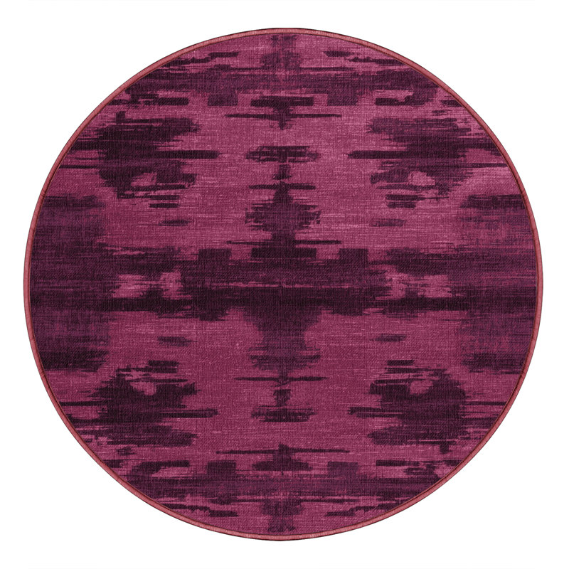 Tapis rouge abstrait lavable à la machine, Rond 8 pi