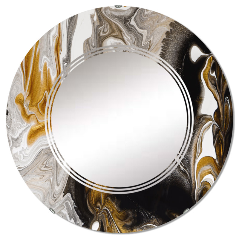 Miroir mural doré doré noir, moderne - doré et marbre noir II, 24 po x 24 po