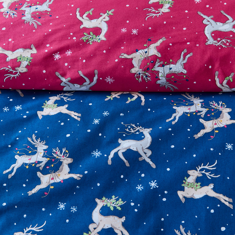 Christmas Reindeer Cotton Animal Print Duvet Cover Set with Pillowcases, Super King Duvet Cover + 2 Standard Pillowcases