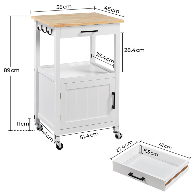 Solid Wood Top Kitchen Island, White