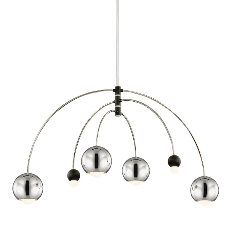 Lustre linéaire moderne Spoutnik à 6 lumières Mason, Laiton vieilli, 6