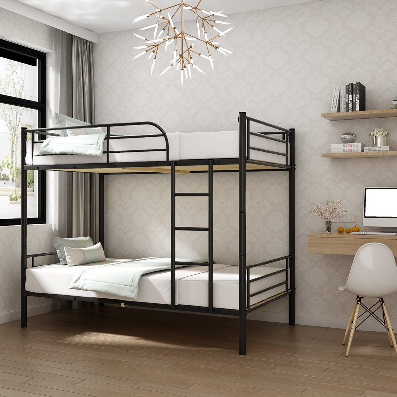 Lit superposé simple au-dessus de simple, lit superposé divisé à structure en métal avec rails de sécurité et échelle, lit superposé sans sommier pour enfants, adolescents et adultes