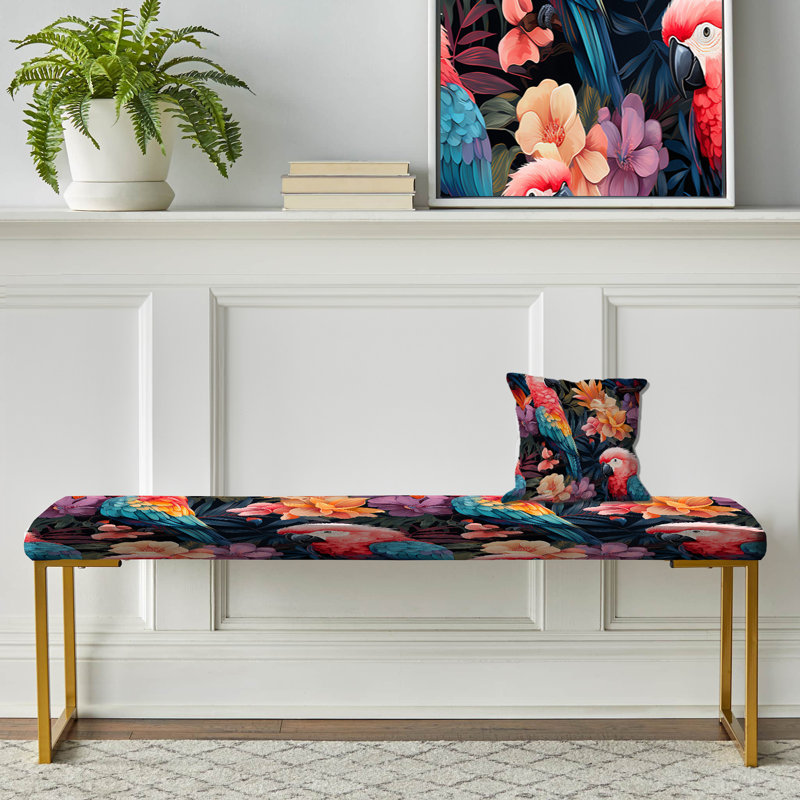 Parrot Haven Tropical Pattern - Tropical Upholstered Gold Bench