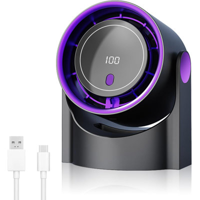 Desk Fan, Rechargeable Portable Fan With 90 ° Rotate Head, LED Digital Power Display&5-Speed Wind Adjustment Function, Ultra Quiet Small Fan For Home, Kitchen,Travel, Camping, Bedroom, Office(Base)