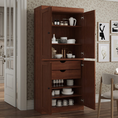 Garde-manger 100% bois massif 32 po avec portes Shaker, 2 tiroirs et tablettes réglables