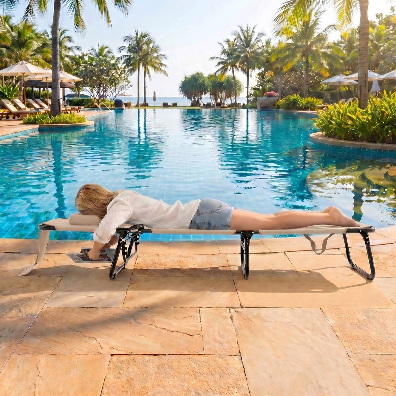 Averyanna Outdoor Metal Chaise Lounge, Beige